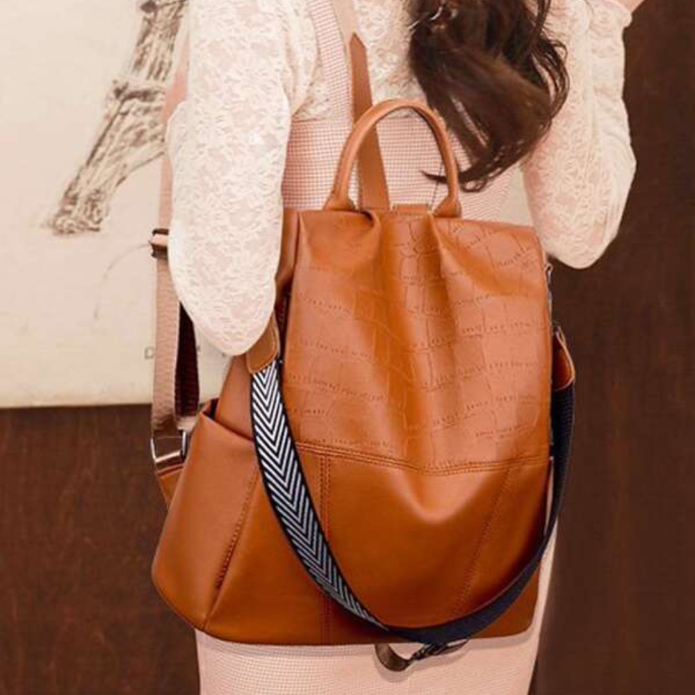 Classic Vegan Leather Zipper Mini Back Pack Minimalist - Picture 6 of 11